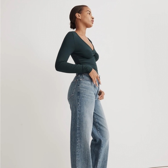 Madewell Twist-Front Long-Sleeve Tee XS forest green NWT - Picture 3 of 7
